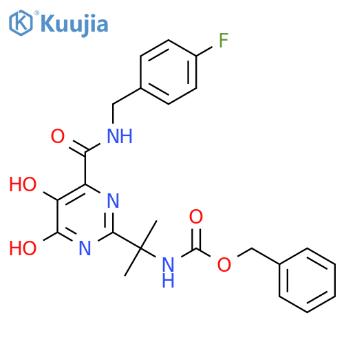 benzyl N-[2-(4-{[(4-fluorophenyl)methyl]carbamoyl}-5-hydroxy-6-oxo-1,6-dihydropyrimidin-2-yl)propan-2-yl]carbamate structure