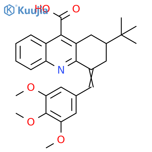 2-tert-butyl-4-(3,4,5-trimethoxyphenyl)methylidene-1,2,3,4-tetrahydroacridine-9-carboxylic acid structure