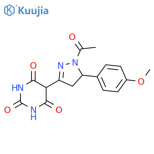 1H-Pyrazole,1-acetyl-3-(hexahydro-2,4,6-trioxo-5-pyrimidinyl)-4,5-dihydro-5-(4-methoxyphenyl)- structure