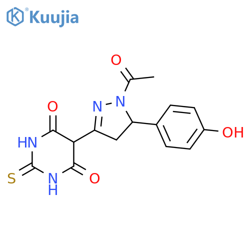 1H-Pyrazole,1-acetyl-3-(hexahydro-4,6-dioxo-2-thioxo-5-pyrimidinyl)-4,5-dihydro-5-(4-hydroxyphenyl)- structure