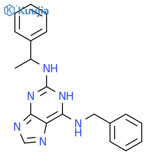 1H-PURINE-2,6-DIAMINE, N2-(1-PHENYLETHYL)-N6-(PHENYLMETHYL)- structure