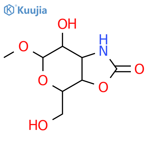 7-hydroxy-4-(hydroxymethyl)-6-methoxy-1,3a,4,6,7,7a-hexahydropyrano[4,3-d][1,3]oxazol-2-one structure