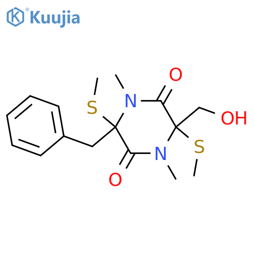3-Benzyl-6-(hydroxymethyl)-1,4-dimethyl-3,6-bis(methylthio)-2,5-piperazinedione; (3S,6S)-form structure