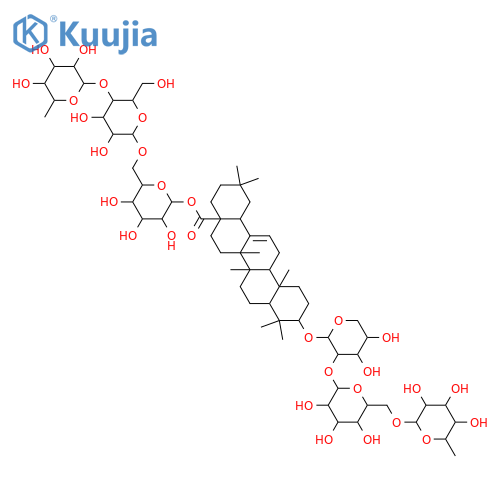 Olean-12-en-28-oic acid, 3-[(O-6-deoxy-α-L-mannopyranosyl-(1→6)-O-β-D-glucopyranosyl-(1→2)-α-L-arabinopyranosyl)oxy]-, O-6-deoxy-α-L-mannopyranosyl-(1→4)-O-β-D-glucopyranosyl-(1→6)-β-D-glucopyranosyl ester, (3β)- (9CI) structure