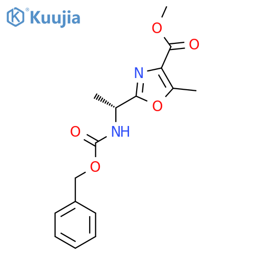Methyl 2-[(1R)-1-{[(benzyloxy)carbonyl]amino}ethyl]-5-methyl-1,3-oxazole-4-carboxylate structure