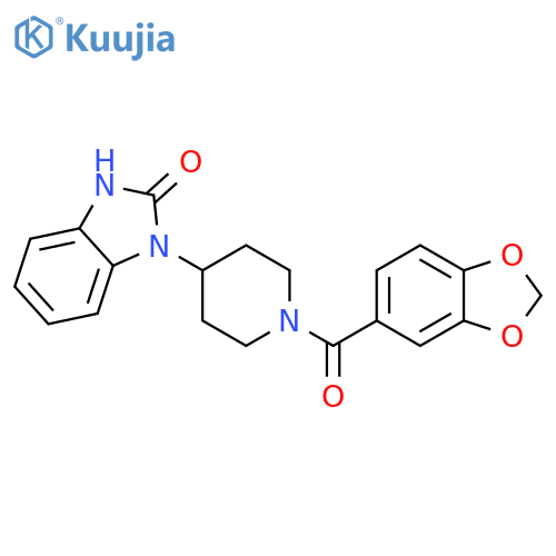 1-1-(1,3-dioxaindane-5-carbonyl)piperidin-4-yl-2,3-dihydro-1H-1,3-benzodiazol-2-one structure