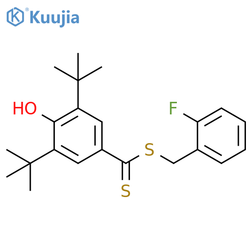 Benzenecarbodithioic acid, 3,5-bis(1,1-dimethylethyl)-4-hydroxy-, (2-fluorophenyl)methyl ester structure