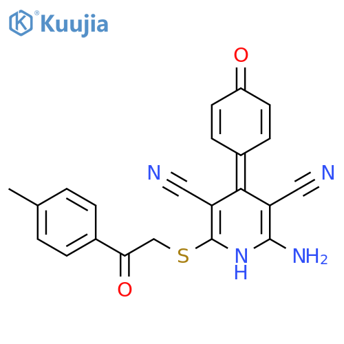 2-amino-6-{[2-(4-methylphenyl)-2-oxoethyl]sulfanyl}-4-(4-oxocyclohexa-2,5-dien-1-ylidene)-1,4-dihydropyridine-3,5-dicarbonitrile structure
