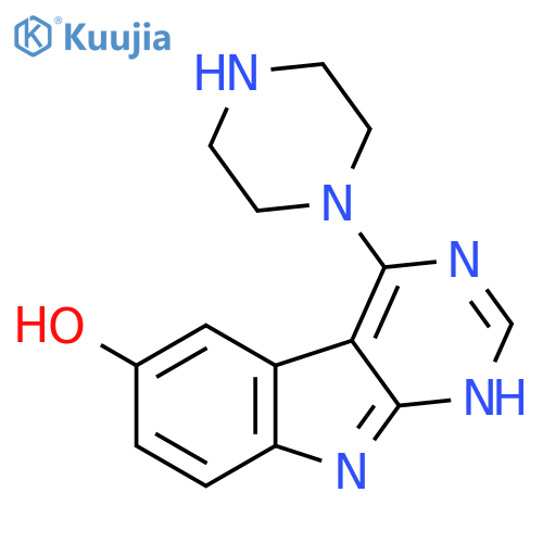 1H-Pyrimido[4,5-b]indol-6-ol, 4-(1-piperazinyl)- structure