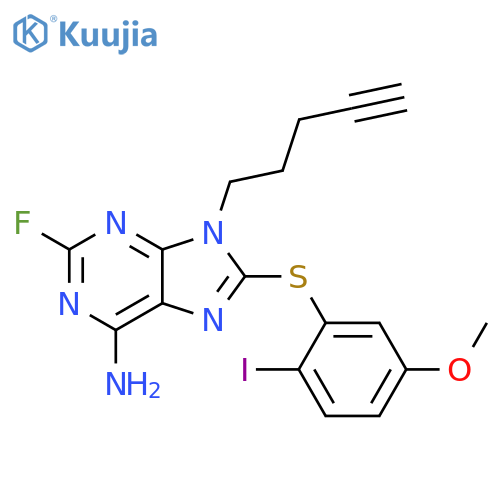 9H-Purin-6-amine,2-fluoro-8-[(2-iodo-5-methoxyphenyl)thio]-9-(4-pentynyl)- structure