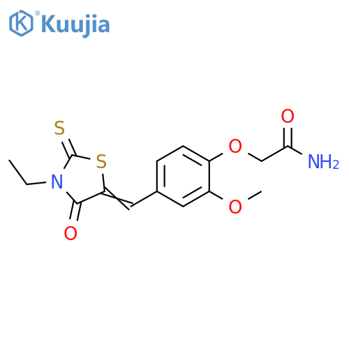 2-(4-{(5E)-3-ethyl-4-oxo-2-sulfanylidene-1,3-thiazolidin-5-ylidenemethyl}-2-methoxyphenoxy)acetamide structure