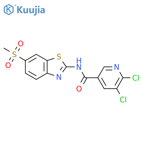 5,6-dichloro-N-(6-methanesulfonyl-1,3-benzothiazol-2-yl)pyridine-3-carboxamide structure