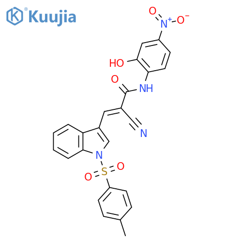 (E)-2-cyano-N-(2-hydroxy-4-nitrophenyl)-3-[1-(4-methylphenyl)sulfonylindol-3-yl]prop-2-enamide structure