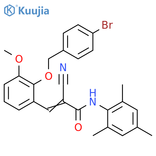 3-[2-[(4-Bromophenyl)methoxy]-3-methoxyphenyl]-2-cyano-N-(2,4,6-trimethylphenyl)-2-propenamide structure