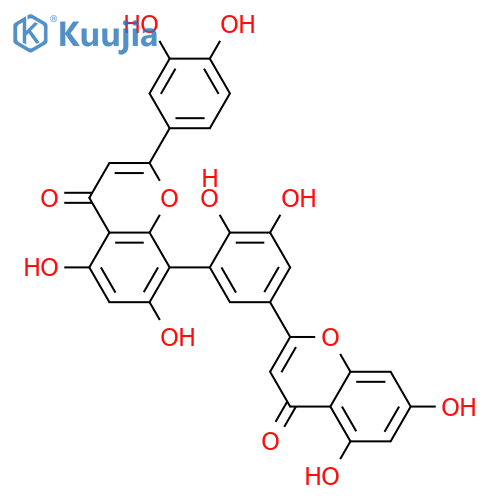 2'-(3,4-dihydroxy-phenyl)-5,7,5',7'-tetrahydroxy-2,8'-(4,5-dihydroxy-m-phenylene)-bis-chromen-4-one structure