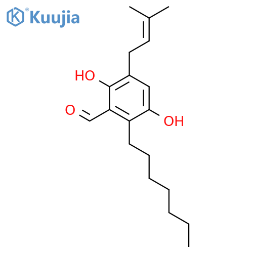 Benzaldehyde,2-heptyl-3,6-dihydroxy-5-(3-methyl-2-buten-1-yl)- structure