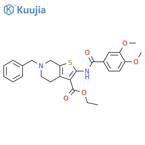 Thieno[2,3-c]pyridine-3-carboxylic acid,2-[(3,4-dimethoxybenzoyl)amino]-4,5,6,7-tetrahydro-6-(phenylmethyl)-,ethyl ester structure
