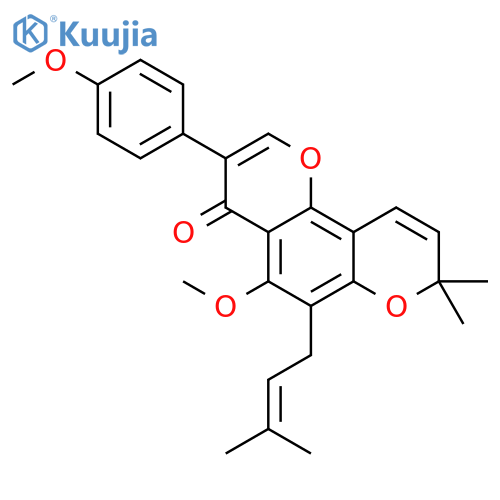 5-methoxy-3-(4-methoxyphenyl)-8,8-dimethyl-6-(3-methylbut-2-enyl)pyrano[2,3-h]chromen-4-one structure