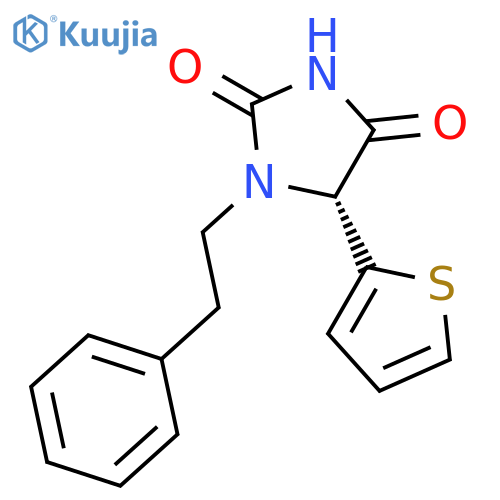 2,4-Imidazolidinedione, 1-(2-phenylethyl)-5-(2-thienyl)-, (5R)- structure