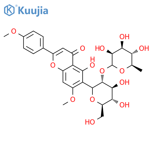 4H-1-Benzopyran-4-one,6-[2-O-(6-deoxy-a-L-mannopyranosyl)-b-D-glucopyranosyl]-5-hydroxy-7-methoxy-2-(4-methoxyphenyl)- structure