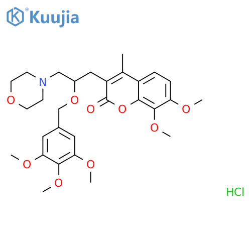 2H-1-Benzopyran-2-one, 7,8-dimethoxy-4-methyl-3-[3-(4-morpholinyl)-2-[(3,4,5-trimethoxyphenyl)methoxy]propyl]-, hydrochloride (1:1) structure