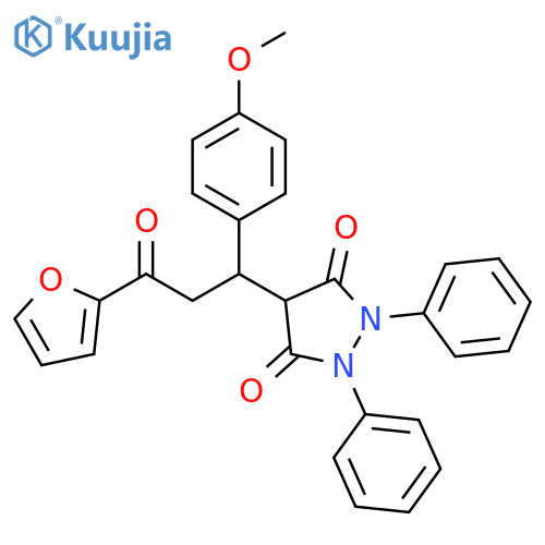 3,5-Pyrazolidinedione, 4-[3-(2-furanyl)-1-(4-methoxyphenyl)-3-oxopropyl]-1,2-diphenyl- structure