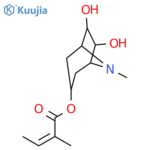 (6R,7S)-6,7-dihydroxy-8-methyl-8-azabicyclo[3.2.1]oct-3-yl (2E)-2-methylbut-2-enoate structure