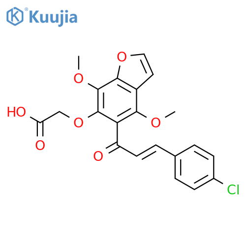 ({5-[(2E)-3-(4-chlorophenyl)prop-2-enoyl]-4,7-dimethoxy-1-benzofuran-6-yl}oxy)acetic acid structure