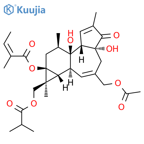 2-Butenoic acid, 2-methyl-, (1S,1aR,1bS,4aR,7aS,7bR,8R,9aS)-3-[(acetyloxy)methyl]-1,1a,1b,4,4a,5,7a,7b,8,9-decahydro-4a,7b-dihydroxy-1,6,8-trimethyl-1-[(2-methyl-1-oxopropoxy)methyl]-5-oxo-9aH-cyclopropa[3,4]benz[1,2-e]azulen-9a-yl ester, (2Z)- (9CI) structure