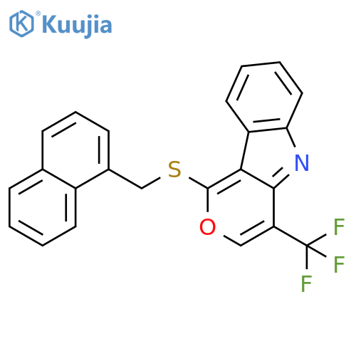 1-[(naphthalen-1-ylmethyl)sulfanyl]-4-(trifluoromethyl)pyrano[4,3-b]indole structure