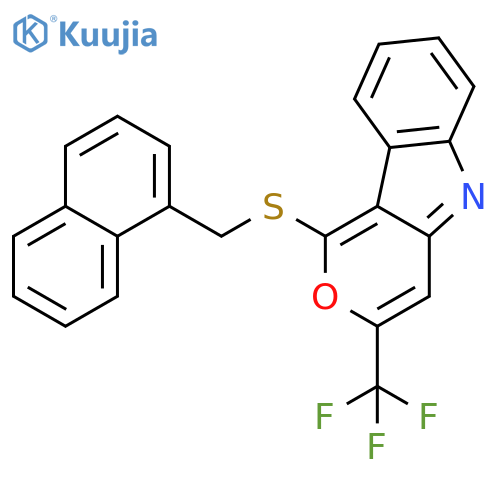 1-[(naphthalen-1-ylmethyl)sulfanyl]-3-(trifluoromethyl)pyrano[4,3-b]indole structure