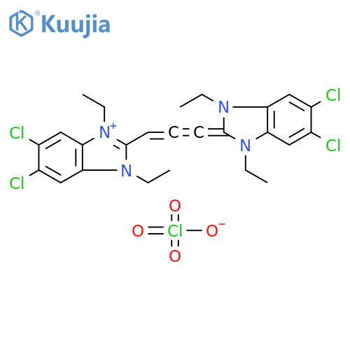 1H-Benzimidazolium,5,6-dichloro-2-[3-(5,6-dichloro-1,3-diethyl-1,3-dihydro-2H-benzimidazol-2-ylidene)-1,2-propadienyl]-1,3-diethyl-, perchlorate structure