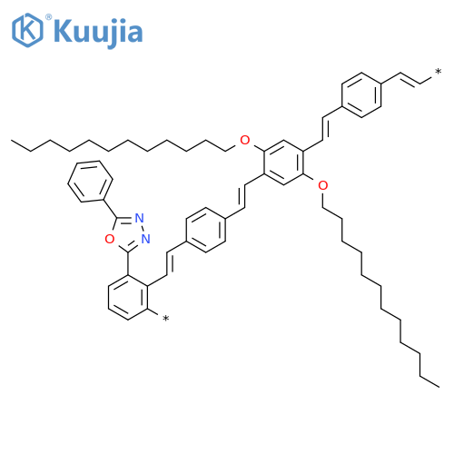 Poly[[(5-phenyl-1,3,4-oxadiazol-2-yl)-1,2-phenylene]-1,2-ethenediyl-1,4-phenylene-1,2-ethenediyl[2,5-bis(dodecyloxy)-1,4-phenylene]-1,2-ethenediyl-1,4-phenylene-1,2-ethenediyl] structure