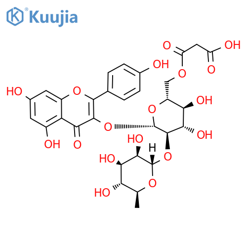 Kaempferol 3-O-(2''-O-α-rhamnosyl-6''-O-malonyl)-β-glucoside structure