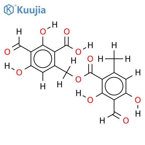 3-Formyl-6-(3-formyl-2,4-dihydroxy-6-methyl-benzoyloxymethyl)-2,4-dihydroxy-benzoesaeure structure