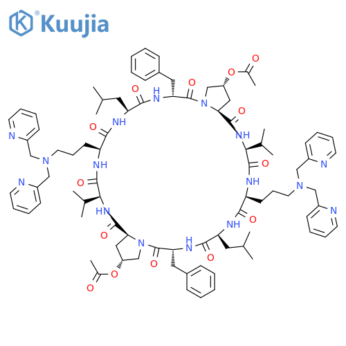 Cyclo[L-leucyl-D-phenylalanyl-(4R)-4-(acetyloxy)-L-prolyl-L-valyl-N5,N5-bis(2-pyridinylmethyl)-L-ornithyl-L-leucyl-D-phenylalanyl-(4R)-4-(acetyloxy)-L-prolyl-L-valyl-N5,N5-bis(2-pyridinylmethyl)-L-ornithyl] structure