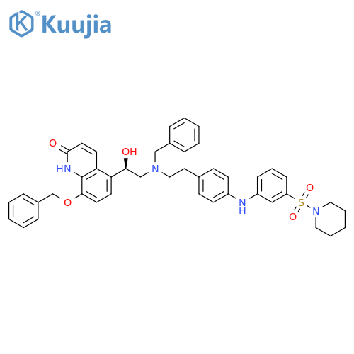 Piperidine,1-[[3-[[4-[2-[[(2R)-2-[1,2-dihydro-2-oxo-8-(phenylmethoxy)-5-quinolinyl]-2-hydroxyethyl](phenylmethyl)amino]ethyl]phenyl]amino]phenyl]sulfonyl]- structure