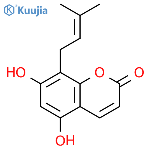 2H-1-Benzopyran-2-one, 5,7-dihydroxy-8-(3-methyl-2-butenyl)- structure