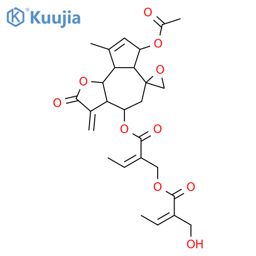 (2E)-2-({[(3aR,4R,6R,6aS,7R,9aR,9bR)-7-(acetyloxy)-9-methyl-3-methylidene-2-oxo-3,3a,4,5,6a,7,9a,9b-octahydro-2H-spiro[azuleno[4,5-b]furan-6,2'-oxiran]-4-yl]oxy}carbonyl)but-2-en-1-yl (2E)-2-(hydroxymethyl)but-2-enoate structure