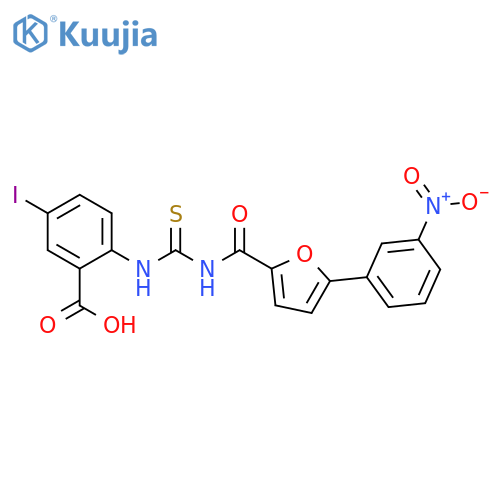 5-Iodo-2-[[[[[5-(3-nitrophenyl)-2-furanyl ]carbonyl ]amino]thioxomethyl ]amino]-benzoic acid structure