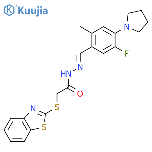 2-(1,3-benzothiazol-2-ylsulfanyl)-N'-[(5-fluoro-2-methyl-4-pyrrolidin-1-ylphenyl)methylidene]acetohydrazide structure