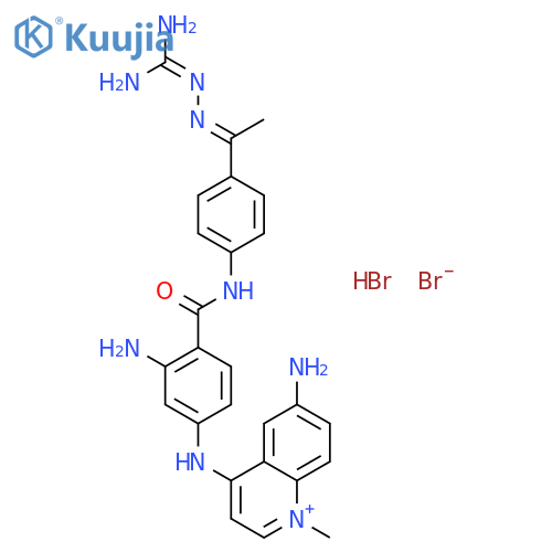 6-amino-4-({3-amino-4-[(4-{(1E)-1-[(diaminomethylidene)hydrazinylidene]ethyl}phenyl)carbamoyl]phenyl}amino)-1-methylquinolinium bromide hydrobromide (1:1:1) structure