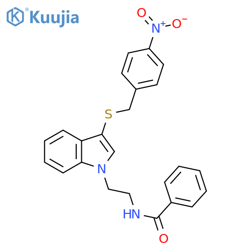 N-2-(3-{(4-nitrophenyl)methylsulfanyl}-1H-indol-1-yl)ethylbenzamide structure