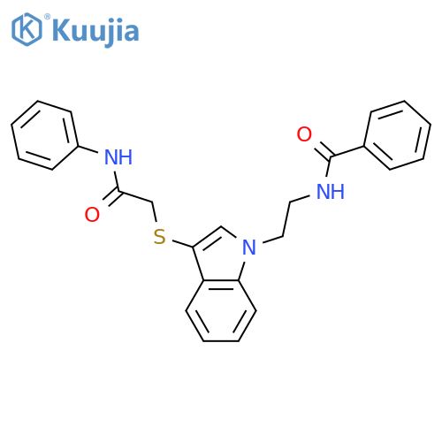 N-2-(3-{(phenylcarbamoyl)methylsulfanyl}-1H-indol-1-yl)ethylbenzamide structure