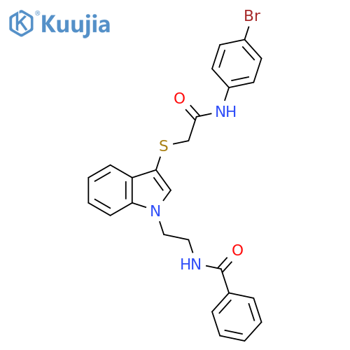N-{2-3-({(4-bromophenyl)carbamoylmethyl}sulfanyl)-1H-indol-1-ylethyl}benzamide structure