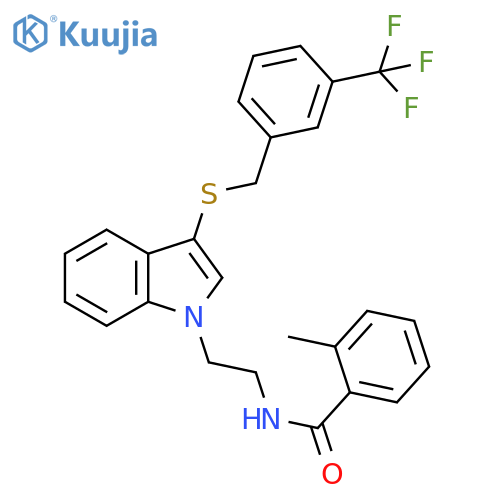 2-methyl-N-{2-3-({3-(trifluoromethyl)phenylmethyl}sulfanyl)-1H-indol-1-ylethyl}benzamide structure