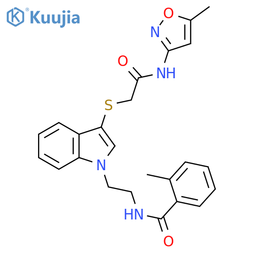 2-methyl-N-{2-3-({(5-methyl-1,2-oxazol-3-yl)carbamoylmethyl}sulfanyl)-1H-indol-1-ylethyl}benzamide structure