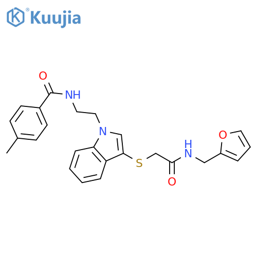 N-(2-{3-({(furan-2-yl)methylcarbamoyl}methyl)sulfanyl-1H-indol-1-yl}ethyl)-4-methylbenzamide structure