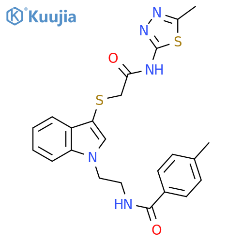 4-methyl-N-{2-3-({(5-methyl-1,3,4-thiadiazol-2-yl)carbamoylmethyl}sulfanyl)-1H-indol-1-ylethyl}benzamide structure