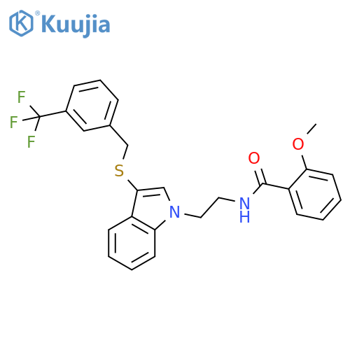 2-methoxy-N-{2-3-({3-(trifluoromethyl)phenylmethyl}sulfanyl)-1H-indol-1-ylethyl}benzamide structure